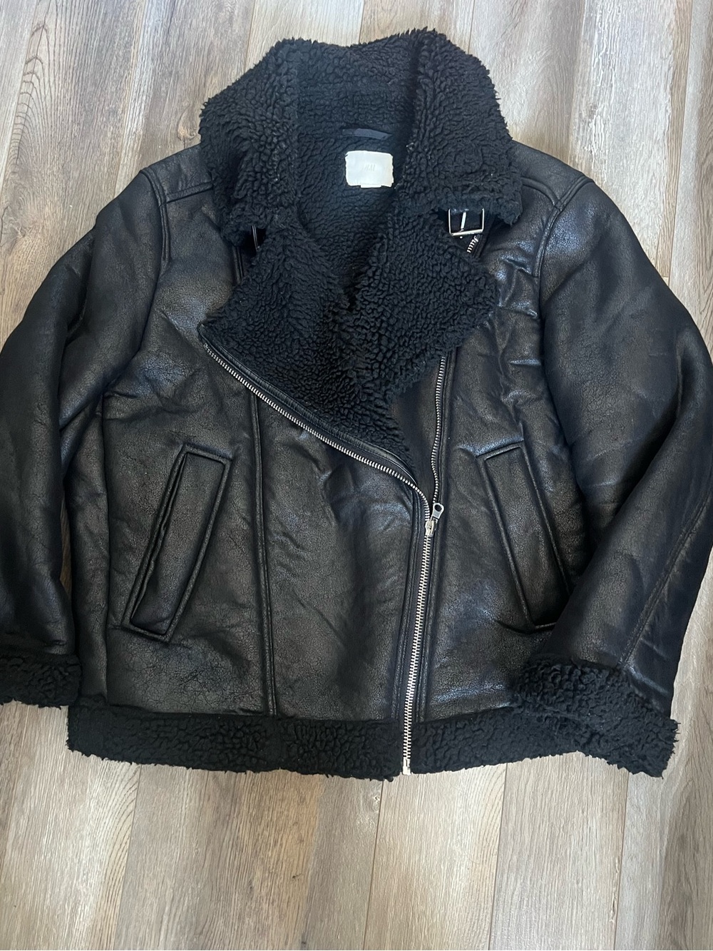 H&M Black Faux Shearling Aviator Jacket
